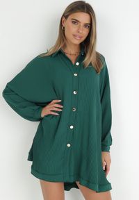 Born2be - Zielona Sukienka Plisowana Koszulowa Volno. Kolor: zielony. Materiał: tkanina. Sezon: zima. Typ sukienki: koszulowe