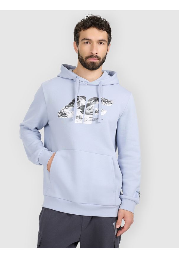 4f - 4F Bluza dresowa nierozpinana z kapturem męska - niebieska M. Okazja: na co dzień. Typ kołnierza: kaptur. Kolor: niebieski. Materiał: dresówka. Styl: casual, klasyczny