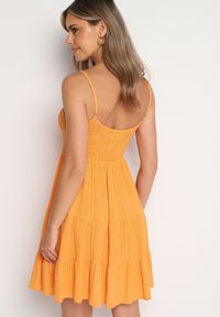 Born2be - Pomarańczowa Rozkloszowana Sukienka na Ramiączkach z Gumkami w Talii Ageridia. Kolor: pomarańczowy. Długość rękawa: na ramiączkach. Styl: elegancki #3