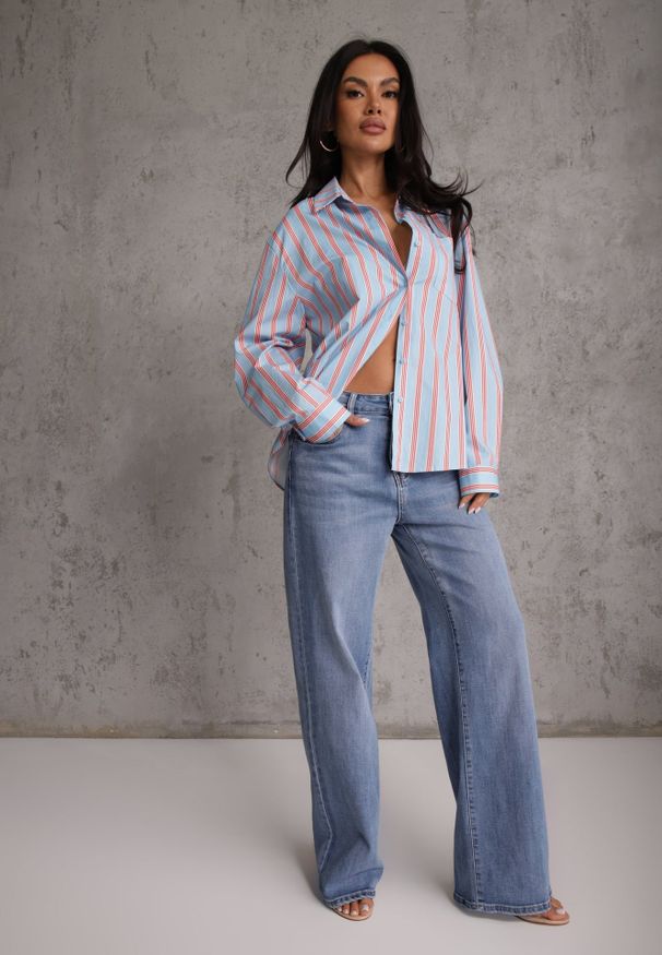 Renee - Niebieskie Jeansy High Waist Wide Leg z Bawełny Astethelia. Stan: podwyższony. Kolekcja: plus size. Kolor: niebieski