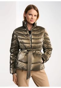 Ochnik - Pikowana kurtka damska z paskiem. Materiał: nylon