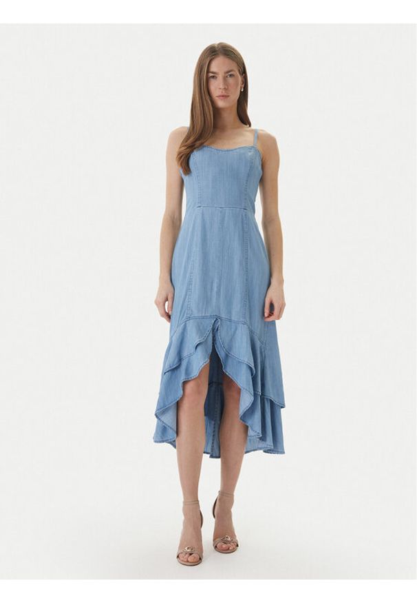 Guess Sukienka jeansowa W6GK89 D0908 Niebieski Slim Fit. Kolor: niebieski. Materiał: lyocell