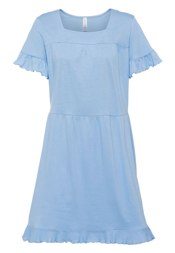 Sukienka shirtowa z falbanami bonprix jasnoniebieski. Kolor: niebieski. Sezon: lato. Długość: midi