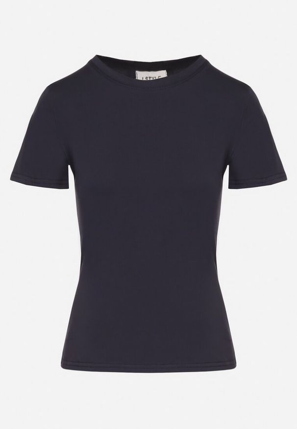 Born2be - Granatowy Klasyczny T-shirt z Bawełny Lorali. Okazja: na co dzień, na spacer. Kolor: niebieski. Materiał: bawełna. Wzór: gładki. Styl: klasyczny