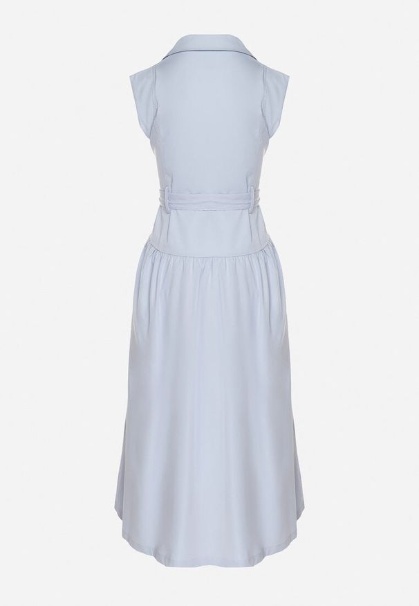 Born2be - Niebieska Sukienka Koszulowa Ozdobiona Paskiem Devikka. Okazja: na co dzień. Kolor: niebieski. Materiał: skóra. Wzór: aplikacja. Typ sukienki: koszulowe. Styl: casual, elegancki, klasyczny