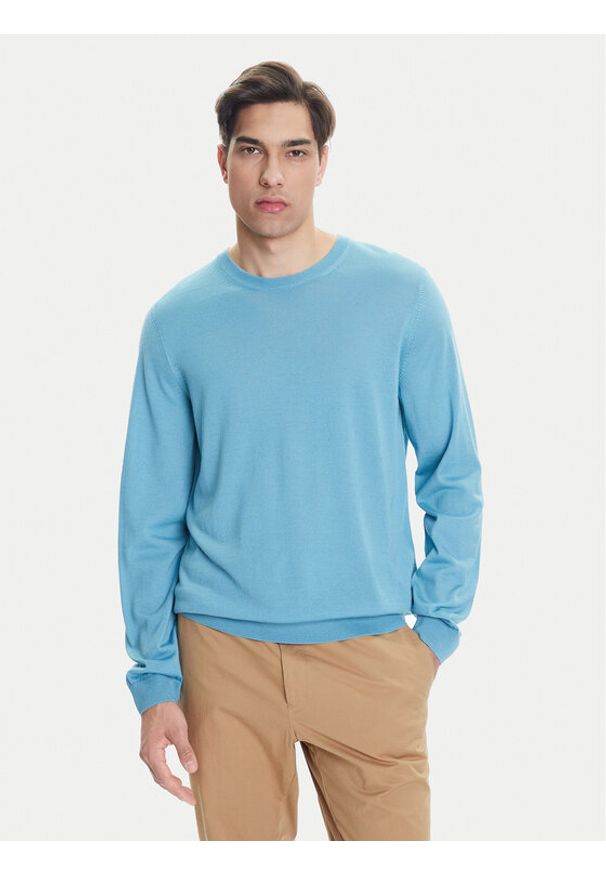 BOSS Sweter Leno-P 50468239 Błękitny Slim Fit. Kolor: niebieski. Materiał: wełna
