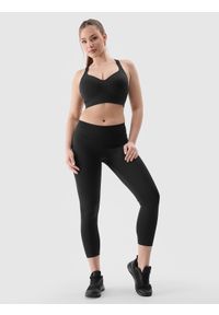 4f - 4F Legginsy treningowe z materiału z recyklingu damskie - czarne S. Kolor: czarny. Materiał: materiał. Wzór: gładki, jednolity, ze splotem. Sport: joga i pilates, fitness