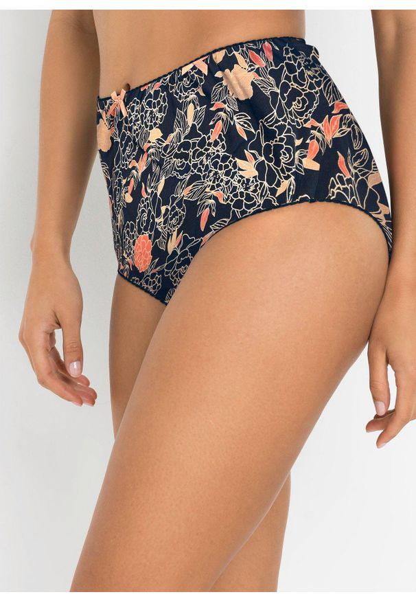 bonprix - Figi z wysoką talią (4 pary). Kolor: czarny. Wzór: gładki, nadruk, kwiaty
