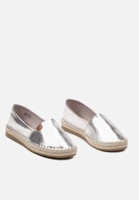 Renee - Srebrne Płaskie Casualowe Espadryle w Stylu Boho Lephea. Okazja: na co dzień. Zapięcie: bez zapięcia. Kolor: srebrny. Materiał: len. Sezon: lato. Styl: casual, boho #4