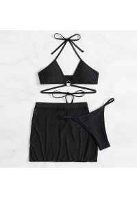 Intica - Strój kąpielowy bikini z kółeczkiem i pareo na plażę Neljana. Kolor: czarny. Materiał: materiał #1