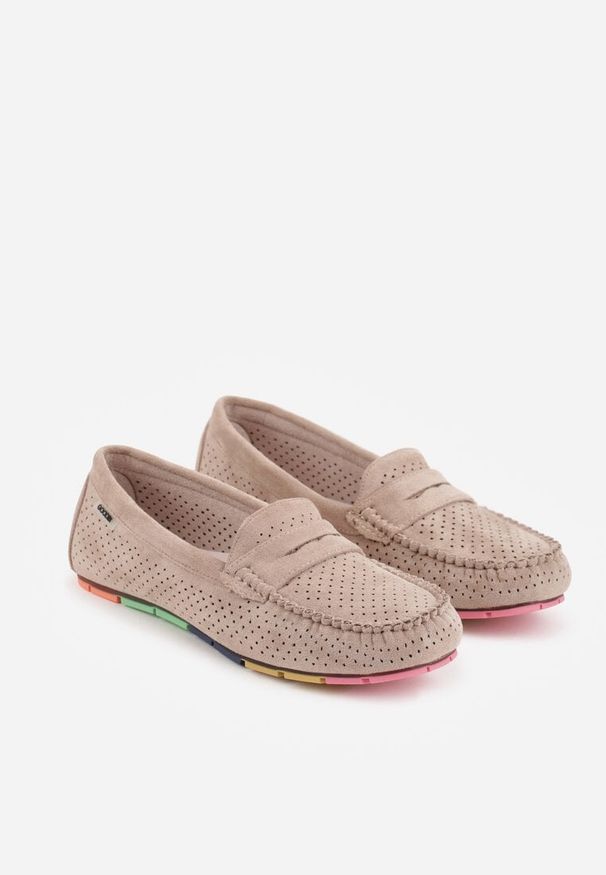 Born2be - Ciemnobeżowe Ażurowe Mokasyny ze Skórzaną Wkładką Ozdobione Przeszyciami Sylilise. Okazja: na co dzień. Kolor: beżowy. Materiał: skóra. Wzór: ażurowy, aplikacja. Styl: casual, klasyczny