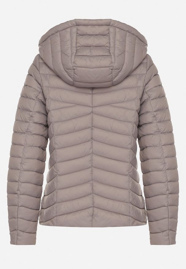 Born2be - Szara Pikowana Kurtka Przejściowa z Kapturem Suritta. Okazja: na co dzień. Typ kołnierza: kaptur. Kolor: szary. Materiał: jeans. Styl: klasyczny, casual, sportowy