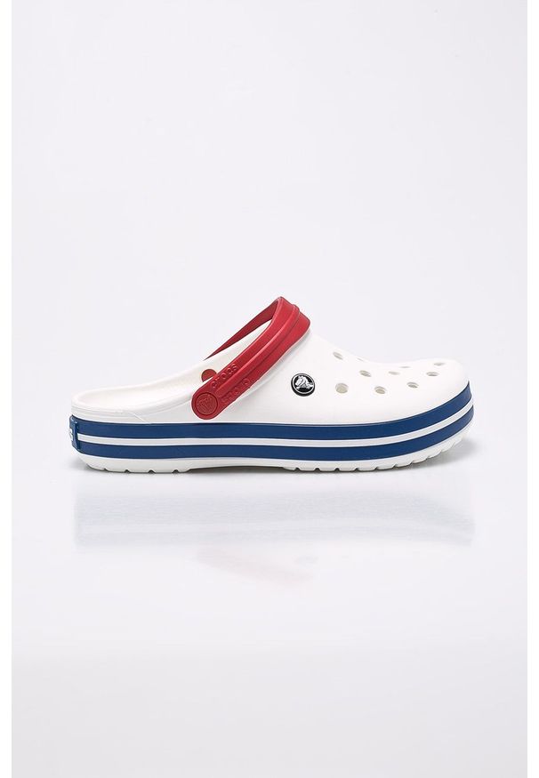 Crocs - Klapki. Nosek buta: okrągły. Kolor: biały. Materiał: materiał, guma. Wzór: gładki