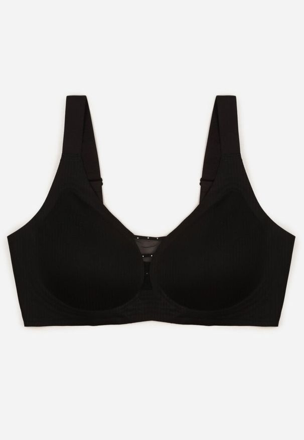 Born2be - Czarny Biustonosz z Prążkowanego Materiału Ezimere. Kolor: czarny. Materiał: materiał, prążkowany. Rodzaj stanika: wyciągane miseczki. Wzór: gładki