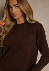 Renee - Brązowy Klasyczny Sweter z Wełną i Bawełną Meviliana. Okazja: na co dzień. Kolor: brązowy. Materiał: wełna, bawełna. Styl: klasyczny #2