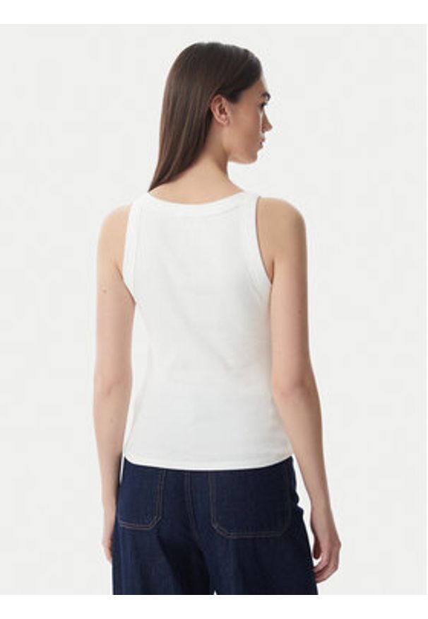 Tommy Jeans Top Ess Logo DW0DW22806 Kremowy Slim Fit. Kolor: kremowy. Materiał: bawełna