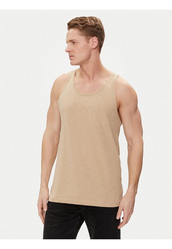 Jack & Jones - Jack&Jones Tank top Tampa Slub 12252180 Beżowy Standard Fit. Kolor: beżowy. Materiał: bawełna