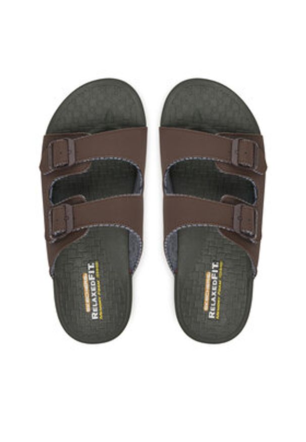 skechers - Skechers Klapki Pelem-Rolento 66042/CHOC Brązowy. Kolor: brązowy. Materiał: skóra