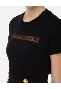 Elisabetta Franchi - ELISABETTA FRANCHI - Czarny t-shirt z haftowanym logo. Okazja: na co dzień. Kolor: czarny. Materiał: jeans, bawełna. Wzór: haft. Styl: casual #2