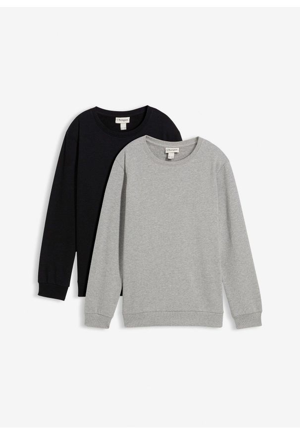 bonprix - Bluza z czystej bawełny organicznej (2 szt.). Kolor: czarny. Materiał: bawełna. Styl: klasyczny