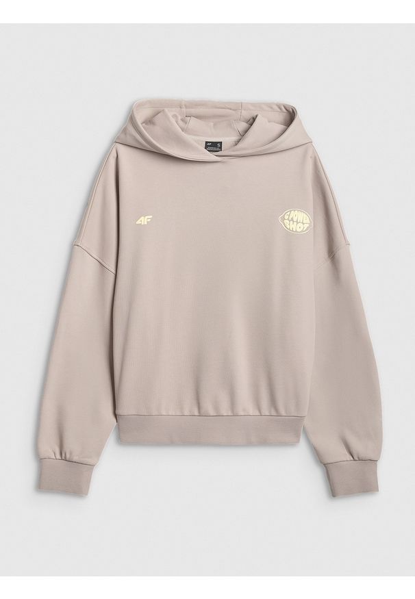 4f - 4F Bluza dresowa oversize z kapturem damska - szara M. Okazja: na co dzień. Typ kołnierza: kaptur. Kolor: szary. Materiał: dresówka. Długość: długie. Styl: sportowy, casual