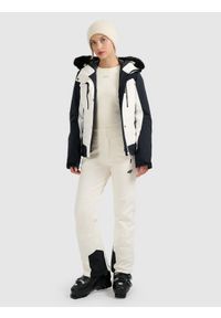4f - 4F Kurtka narciarska membrana 10000 damska - biała S. Kolor: biały. Materiał: poliester, skóra, materiał, futro. Wzór: gładki. Sezon: zima #2