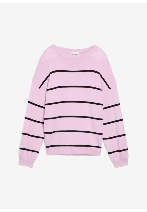 bonprix - Sweter z cienkiej dzianiny z mieszanki wiskozy. Kolor: fioletowy. Materiał: dzianina, wiskoza. Styl: klasyczny