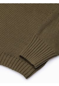 Ombre Clothing - Sweter męski ze stójką - oliwkowy E194 - XL. Typ kołnierza: kołnierzyk stójkowy. Kolor: oliwkowy. Materiał: bawełna, akryl. Wzór: prążki #3