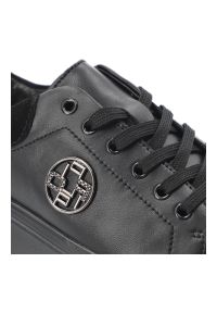 Sneakersy damskie Filippo, wykonane ze skóry naturalnej modny fason na wysokiej platformie klasyczne sznurowanie, czarne, DP6058/26 BK. Okazja: na co dzień. Zapięcie: sznurówki. Kolor: czarny. Materiał: skóra. Obcas: na platformie #8