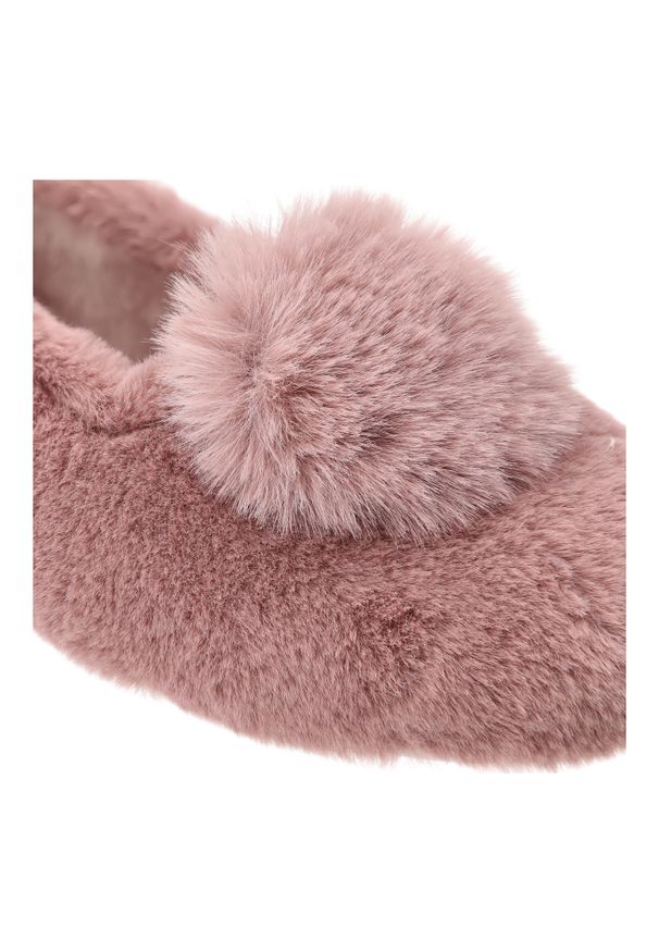 Kapcie damskie Macarena, domowe pantofle wsuwane z pomponem z futerkiem, różowe, Anais28. Okazja: do domu. Zapięcie: bez zapięcia. Kolor: różowy. Materiał: futro, materiał. Wzór: aplikacja. Styl: casual, elegancki