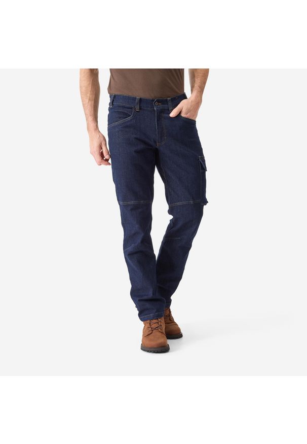 SOLOGNAC - Spodnie cargo jeans. Materiał: poliester, bawełna, elastan, materiał. Sport: outdoor