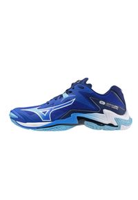 Buty halowe Mizuno Wave Lightning Z. Zapięcie: sznurówki. Kolor: biały, wielokolorowy, niebieski. Materiał: materiał, syntetyk, tkanina. Szerokość cholewki: normalna. Model: Mizuno Wave