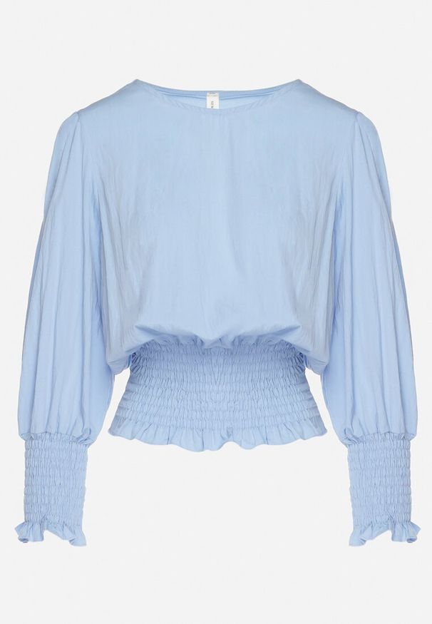 Born2be - Niebieska Bluzka z Wiskozą i Ściągaczami Velio. Okazja: na co dzień, na spotkanie biznesowe. Kolor: niebieski. Materiał: wiskoza. Styl: casual, elegancki, biznesowy