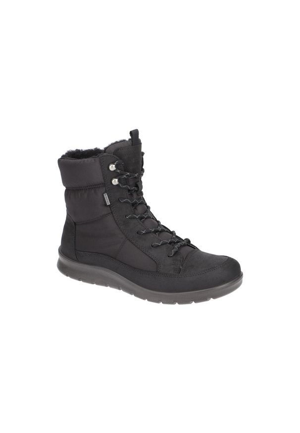 ecco - Buty do chodzenia damskie Ecco Babett Boot. Wysokość cholewki: za kostkę. Zapięcie: sznurówki. Kolor: czarny. Materiał: syntetyk, materiał. Szerokość cholewki: normalna. Sport: turystyka piesza