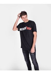 Les Hommes T-shirt | URG820P UG807A | Oversized T-Shirt With Ripped Print | Mężczyzna | Czarny. Kolor: czarny. Materiał: bawełna. Wzór: nadruk #4