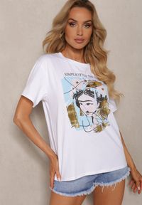 Renee - Biało-Niebieski Bawełniany T-shirt z Metalicznym Wykończeniem Crilla. Kolor: biały. Materiał: bawełna. Sezon: lato #3