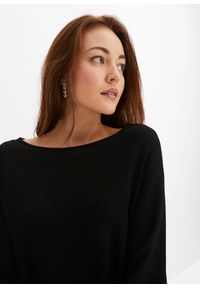 bonprix - Sweter oversize z asymetrycznym dołem. Kolor: czarny. Wzór: prążki #3