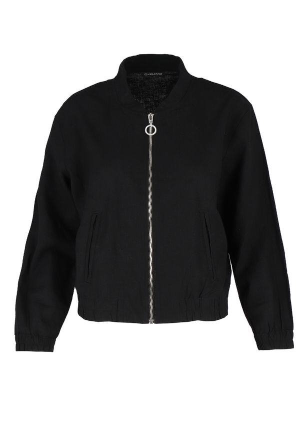 Volcano - Bomberka z lnem JB-TOKEO. Okazja: na co dzień. Typ kołnierza: kołnierzyk stójkowy. Kolor: czarny. Materiał: len. Styl: casual