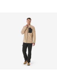 quechua - Polar turystyczny męski Quechua MH500 zamek. Kolor: beżowy. Materiał: poliester, elastan, poliamid, materiał. Sport: turystyka piesza