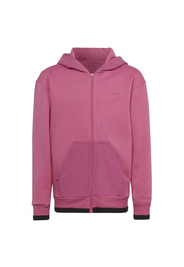 Adidas - Dziecięca kurtka dresowa z kapturem i zamkiem błyskawicznym adidas All SZN. Typ kołnierza: kaptur. Kolor: czarny, różowy, wielokolorowy. Materiał: dresówka. Sport: joga i pilates