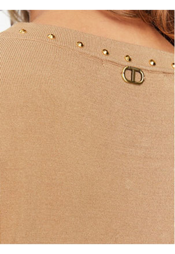 TwinSet - TWINSET Sweter 232TT3170 Beżowy Regular Fit. Kolor: beżowy. Materiał: wiskoza
