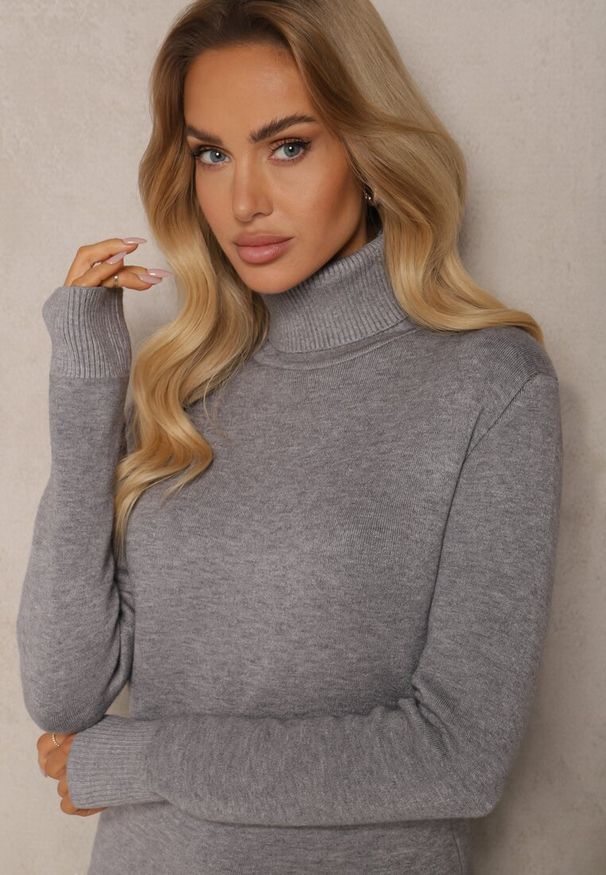 Renee - Szary Klasyczny Golf z Domieszką Wełny Zoziona. Okazja: na co dzień, na spotkanie biznesowe, do pracy. Typ kołnierza: golf. Kolor: szary. Materiał: wełna. Długość rękawa: długi rękaw. Długość: długie. Styl: klasyczny