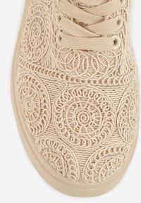 Born2be - Beżowe Sneakersy z Plecionki na Grubej Podeszwie w Stylu Boho Dacara. Okazja: na co dzień. Kolor: beżowy. Materiał: jeans. Szerokość cholewki: normalna #8
