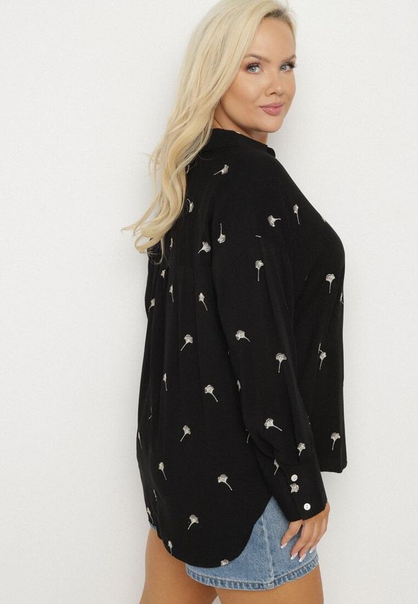 Born2be - Czarna Koszula z Wiskozą w Drobne Hafty Navellea. Okazja: na co dzień. Kolekcja: plus size. Kolor: czarny. Materiał: wiskoza. Długość rękawa: długi rękaw. Długość: długie. Wzór: haft. Styl: klasyczny, elegancki, casual