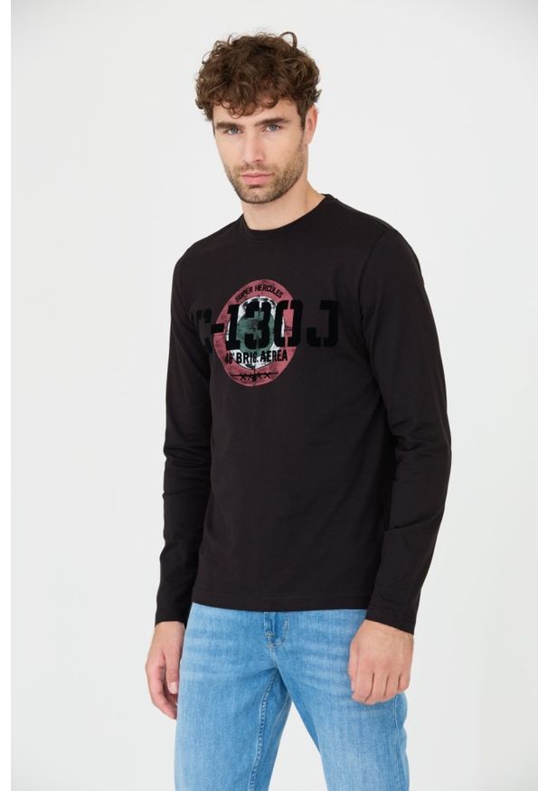 Aeronautica Militare - AERONAUTICA MILITARE Czarny męski bawełniany longsleeve, Rozmiar XXL. Kolor: czarny. Materiał: bawełna. Długość rękawa: długi rękaw