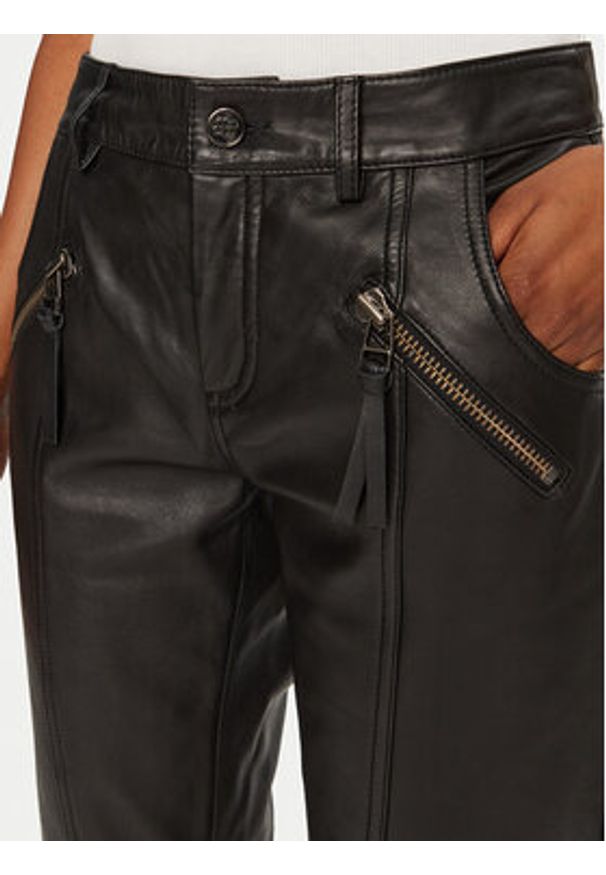 Munthe Spodnie skórzane 244141024408 Czarny Slim Fit. Kolor: czarny. Materiał: skóra