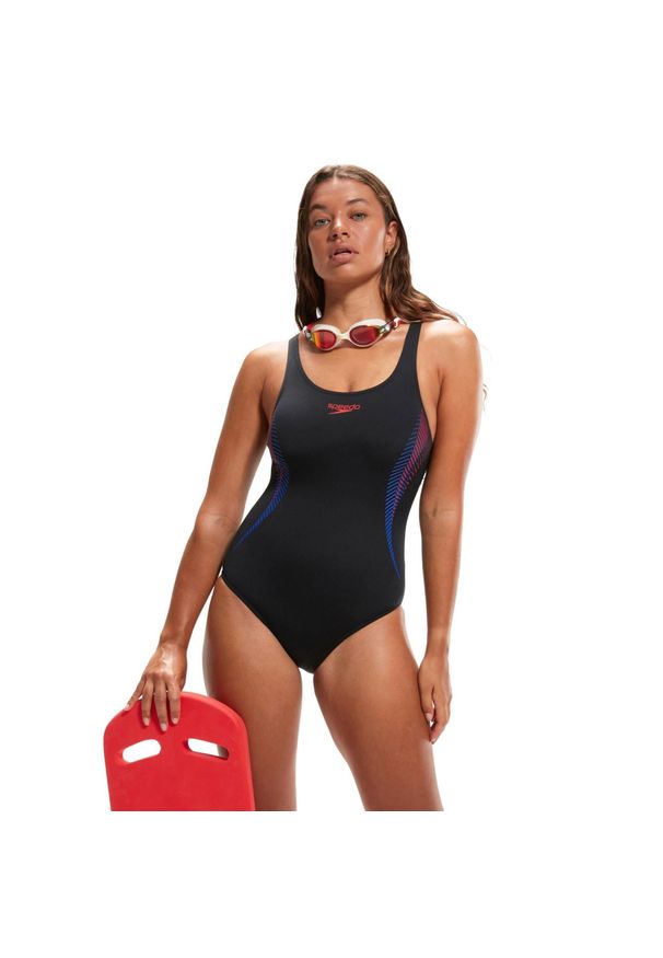 Strój pływacki jednoczęściowy Speedo Placement Muscleback. Kolor: czerwony, wielokolorowy, czarny