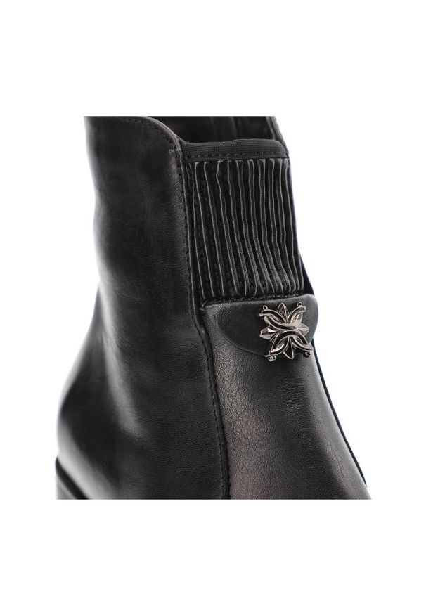 Czarne Eleganckie Botki Simen Na Obcasie. Kolor: czarny. Materiał: syntetyk, futro, materiał, skóra. Szerokość cholewki: normalna. Obcas: na obcasie. Styl: elegancki. Wysokość obcasa: średni