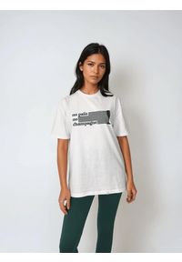 BESHAPED - Biały T-shirt Damski - No Pain No Champagne BeShaped. Kolor: zielony. Materiał: bawełna #2