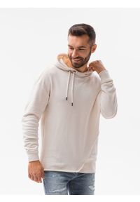 Ombre Clothing - Bluza męska hoodie z przeszyciami - kremowa V1 B1187 - XXL. Kolor: biały. Materiał: bawełna, dzianina, poliester #3